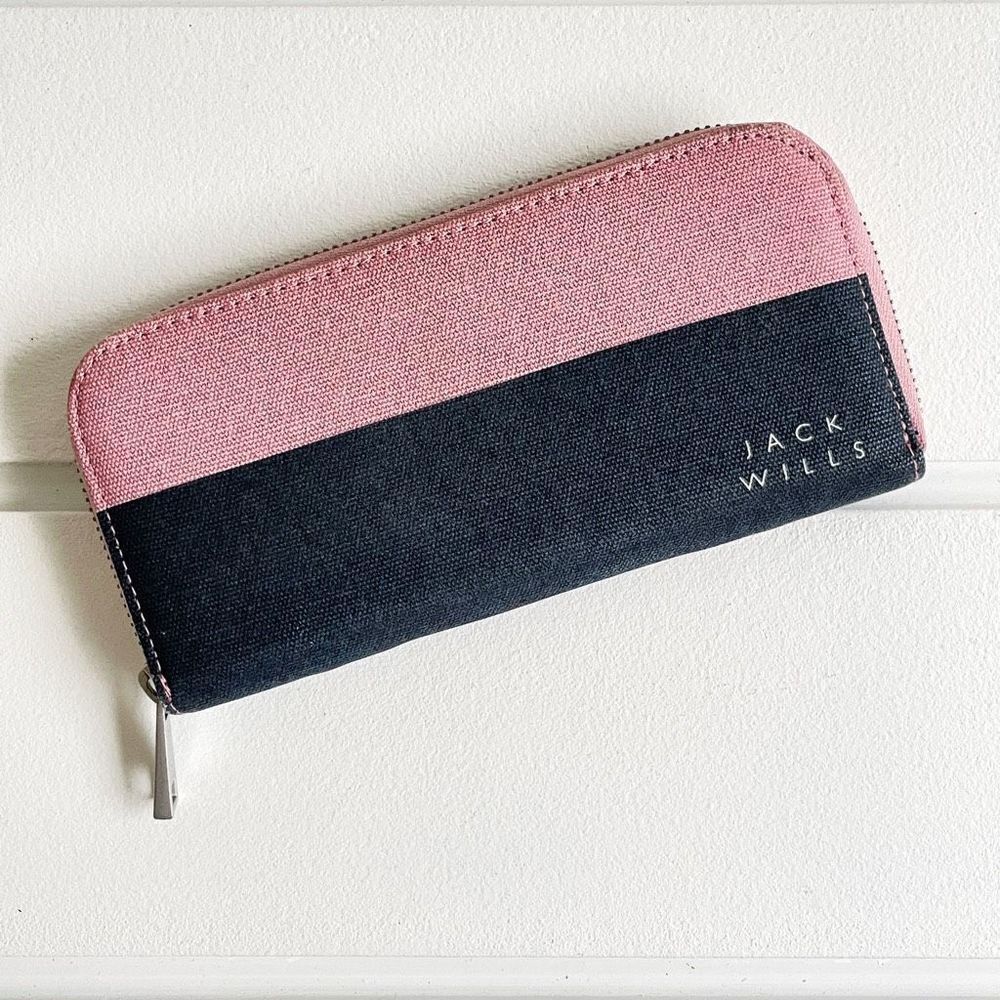 Jack Wills Pink & Navy Continental Style Wallet New